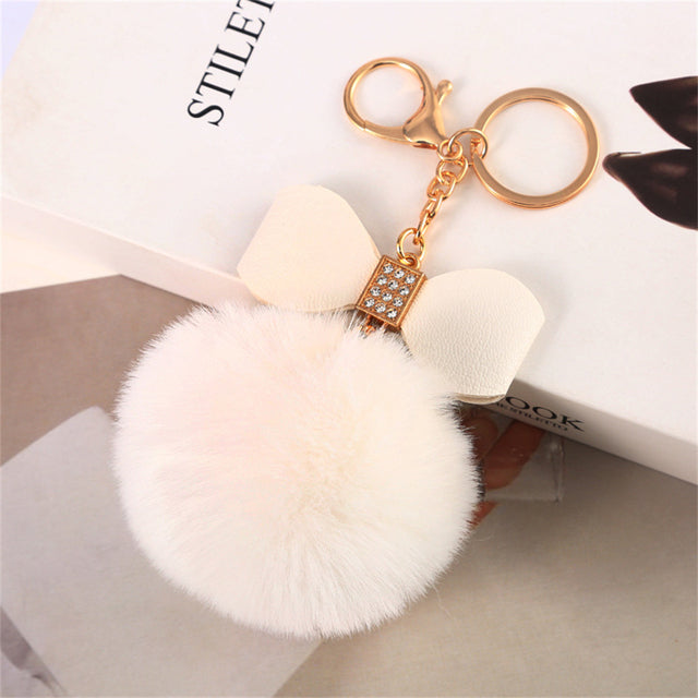 Pompom Pendant Keychain Cute PU Bow
