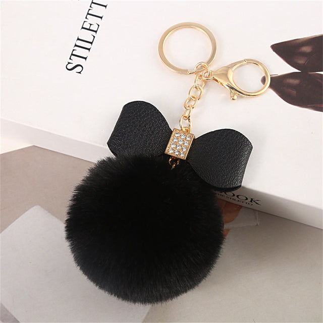 Pompom Pendant Keychain Cute PU Bow