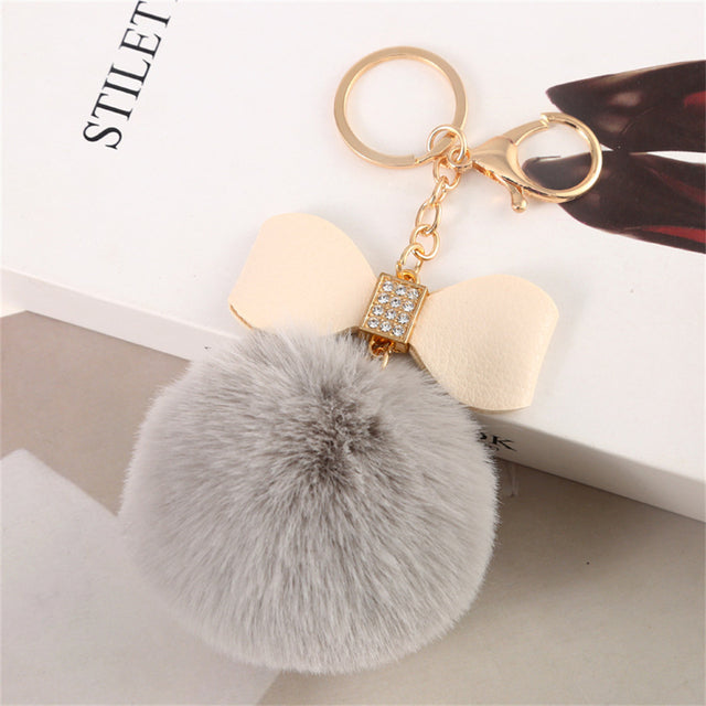 Pompom Pendant Keychain Cute PU Bow