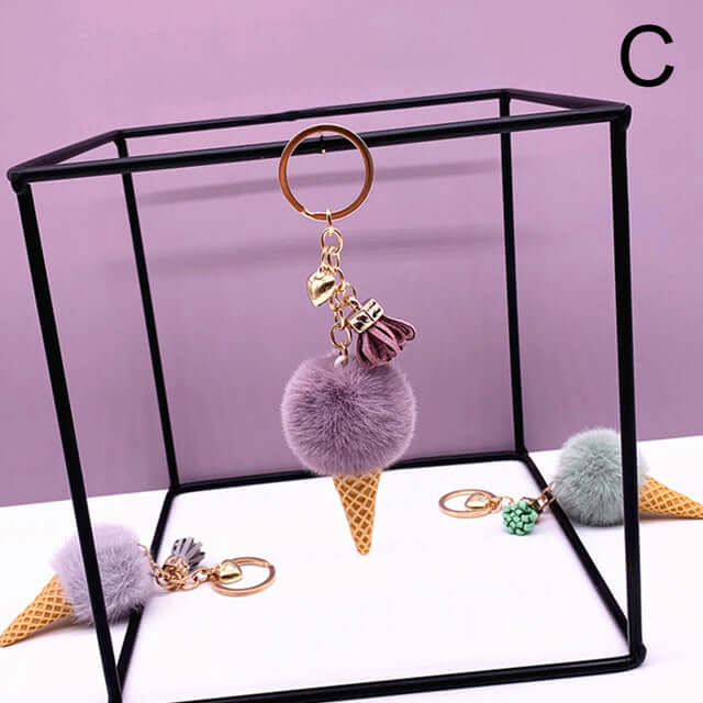 Creative Ice Cream Keychain Plush Pompom