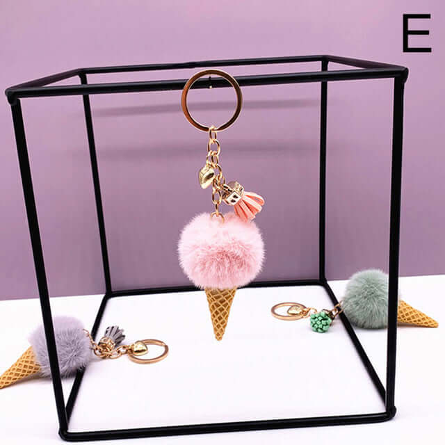 Creative Ice Cream Keychain Plush Pompom