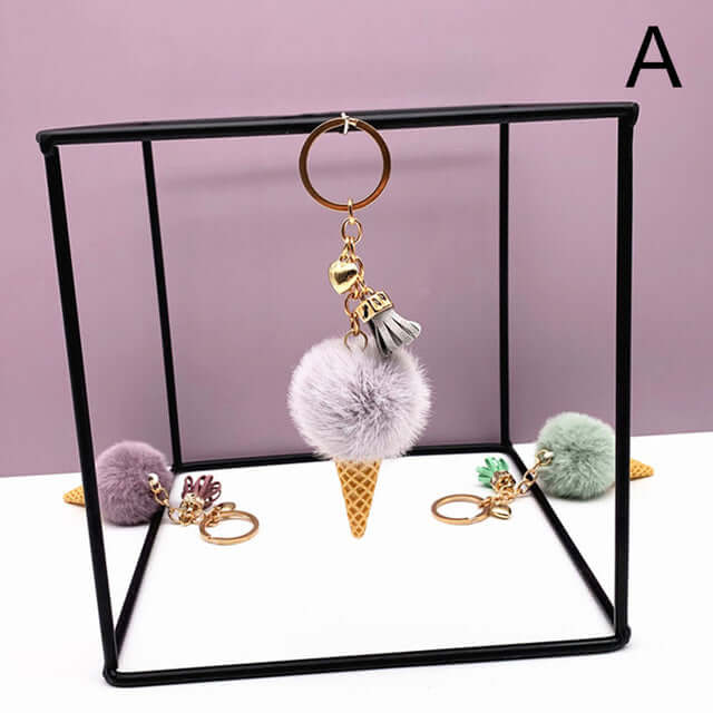 Creative Ice Cream Keychain Plush Pompom