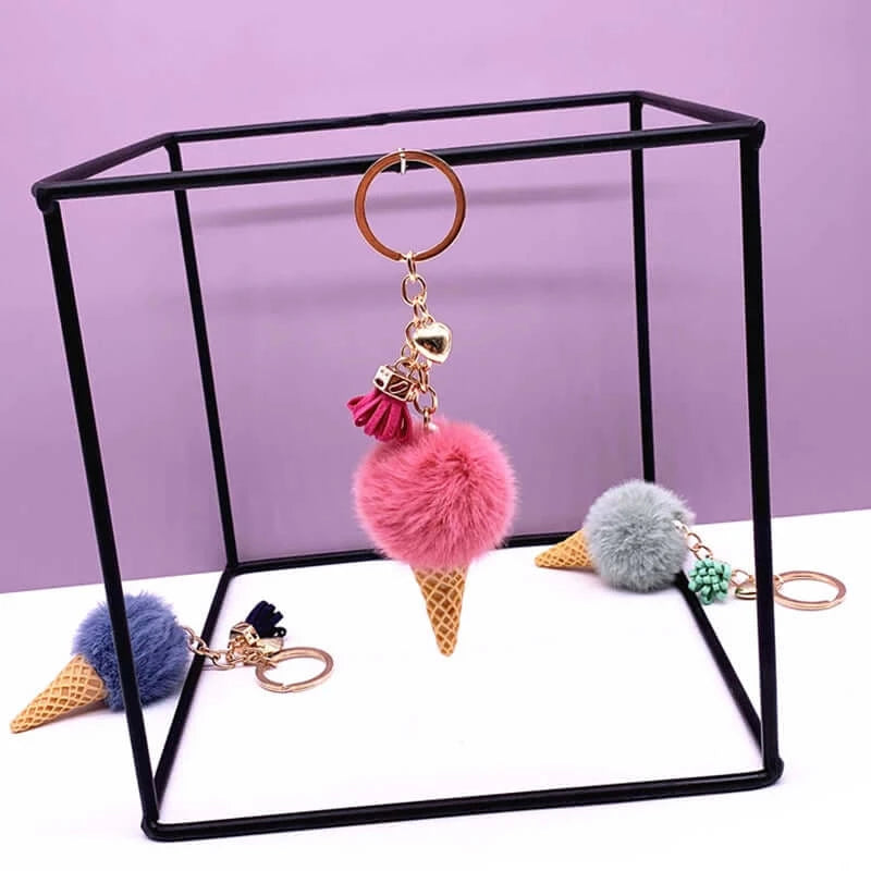 Creative Ice Cream Keychain Plush Pompom