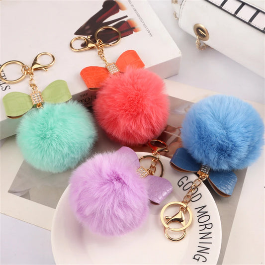 Pompom Pendant Keychain Cute PU Bow